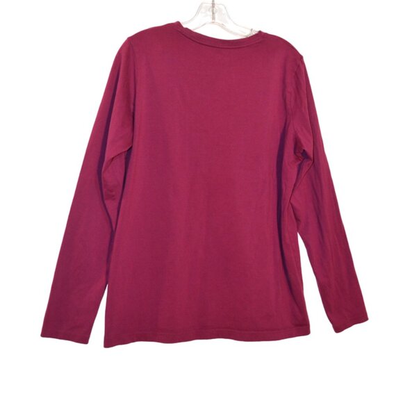 Lands' End Cotton Tee Long Sleeves Color Wine Red Women Blouse M (10-12) - Picture 3 of 4